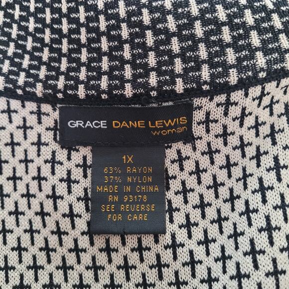 Grace Dane Lewis Womens Black White Geometric Professionals Cardigan Size 1X - Picture 6 of 7